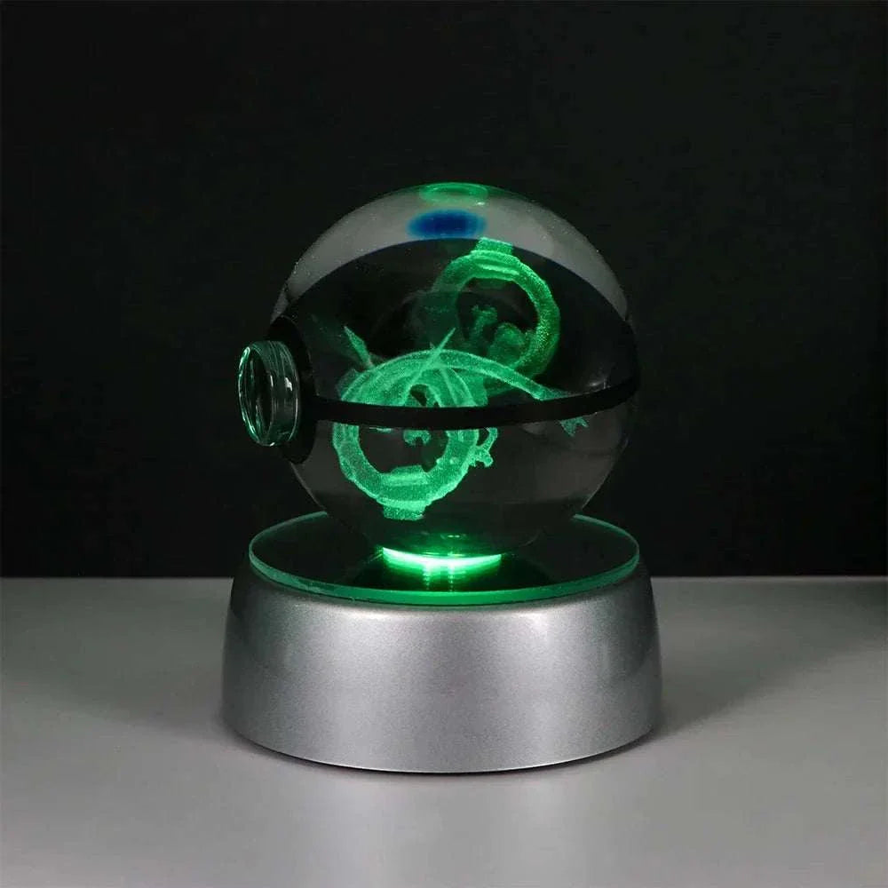Pokemon Crystal Ball LED night light with Pikachu, Gengar, Eevee, and Mewtwo design on base, mystical home decor gift.