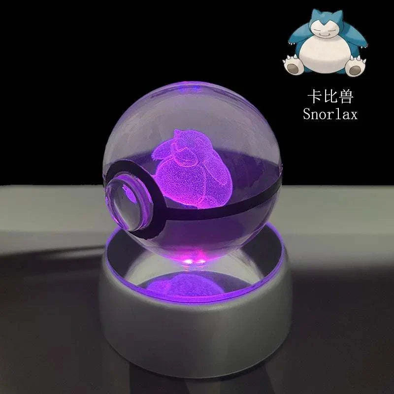 Pokemon Crystal Ball with Snorlax LED Night Light on Base for Kids Birthday Gift and Home Decor