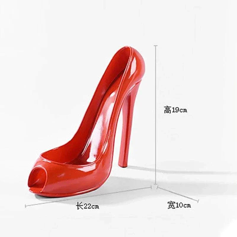 Creative red high-heeled shoe wine rack, resin material, living room table decoration.