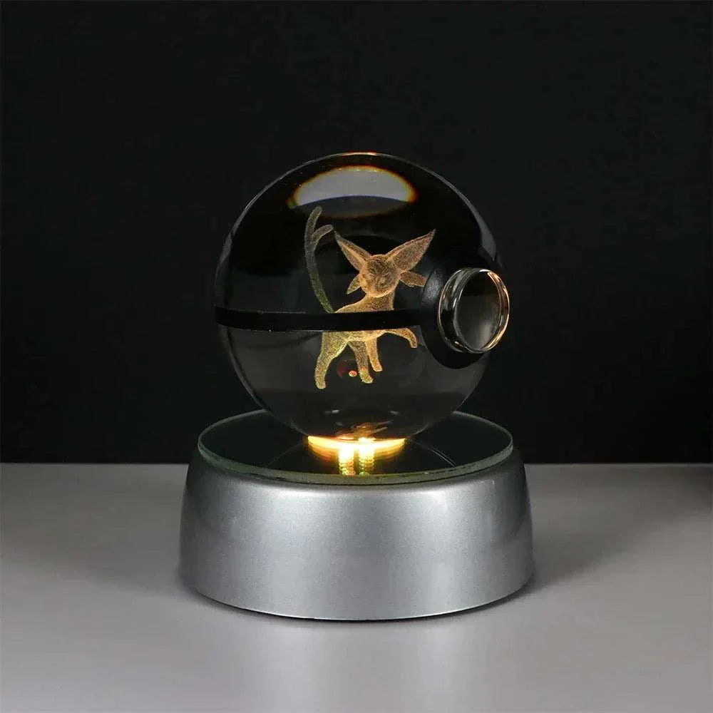 Pokemon Crystal Ball with Eevee inside, LED night light base, anime home decor.