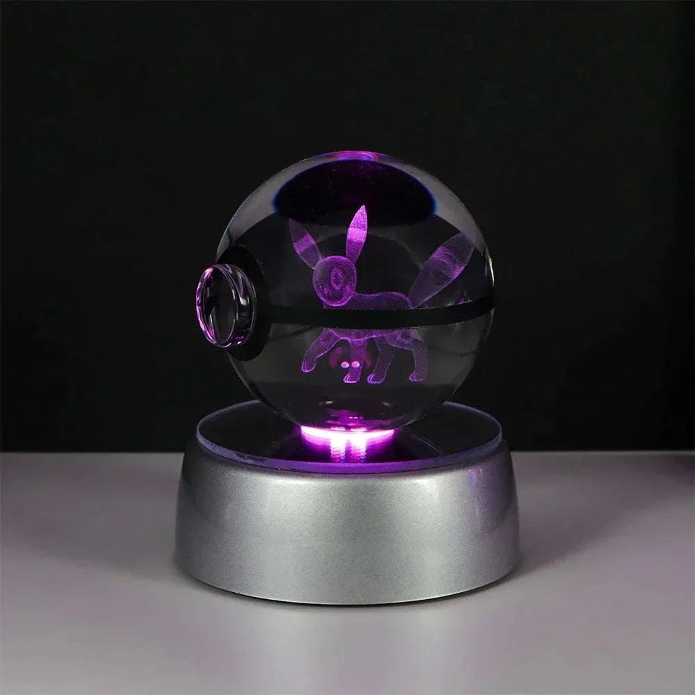Pokémon Crystal Ball with LED light base featuring an Eevee design, perfect for home decor and kids' gifts.