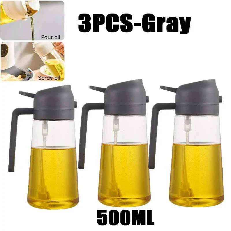 500ml gray oil spray bottles for cooking, BBQ, and baking; transparent design with easy spray feature.
