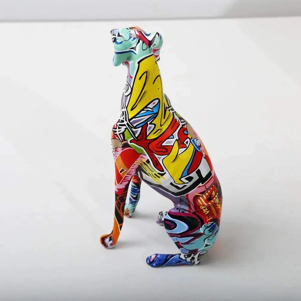 Modern colorful painted greyhound Doberman resin decoration.