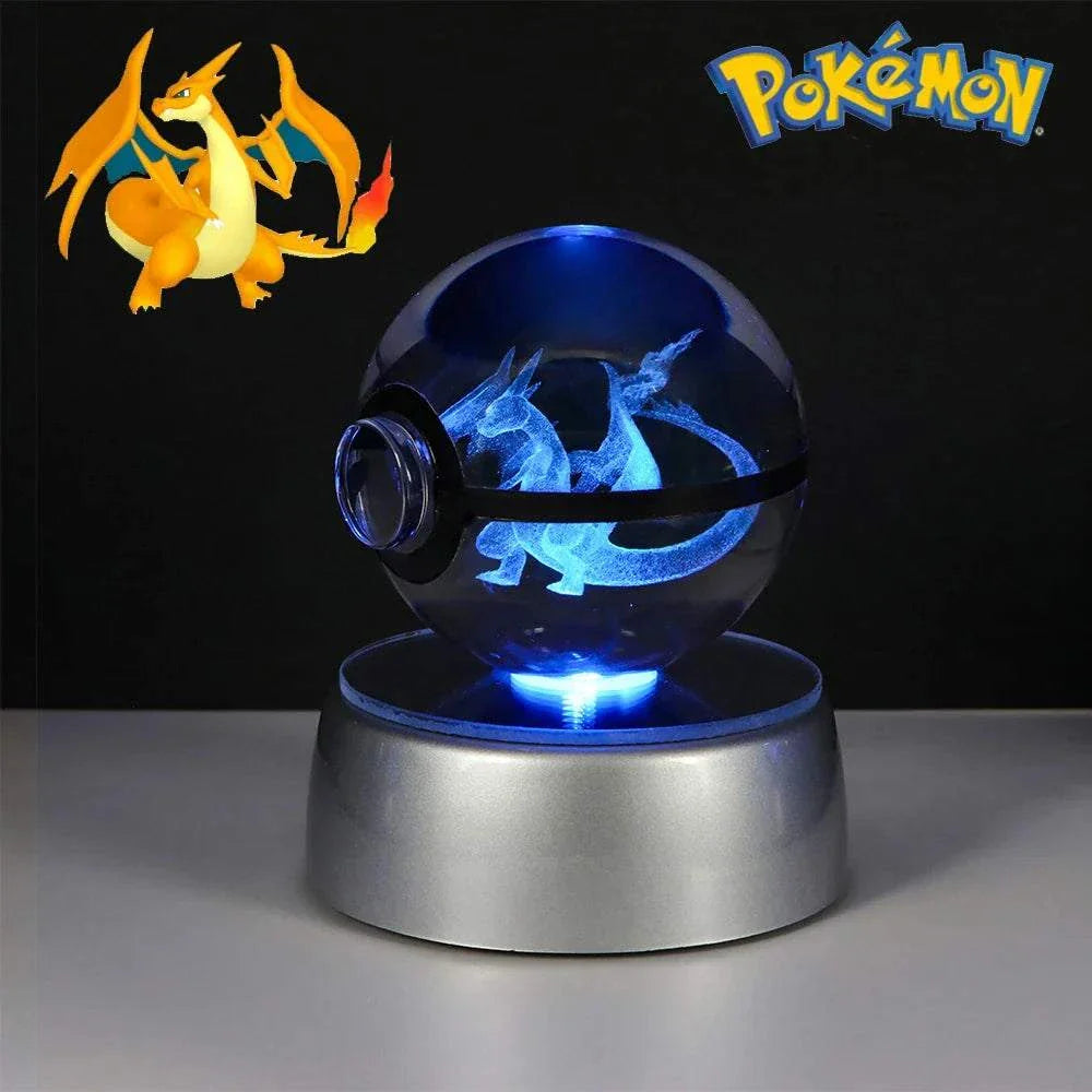 Pokemon Crystal Ball LED night light with Charizard design and Pokeball theme.