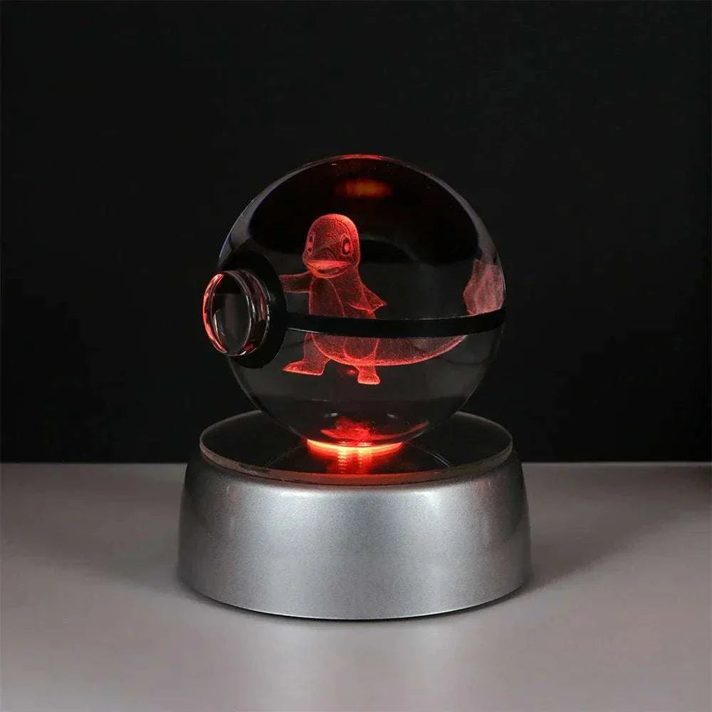 Pokemon Crystal Ball LED Night Light featuring Pikachu, Gengar, Eevee, Mewtwo, and Lacario on a decorative base.