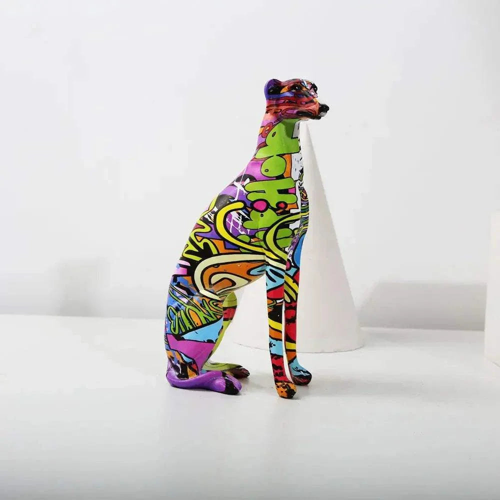 Modern creative painted colorful greyhound Doberman resin decoration.