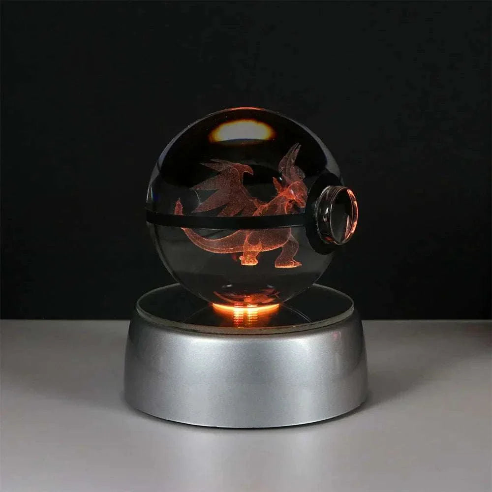 Pokémon Crystal Ball LED night light featuring Charizard, ideal for kids' birthday gifts and home decor.
