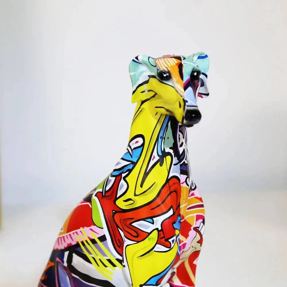 Modern creative painted colorful greyhound Doberman decoration, resin ornament for home or wine cabinet.