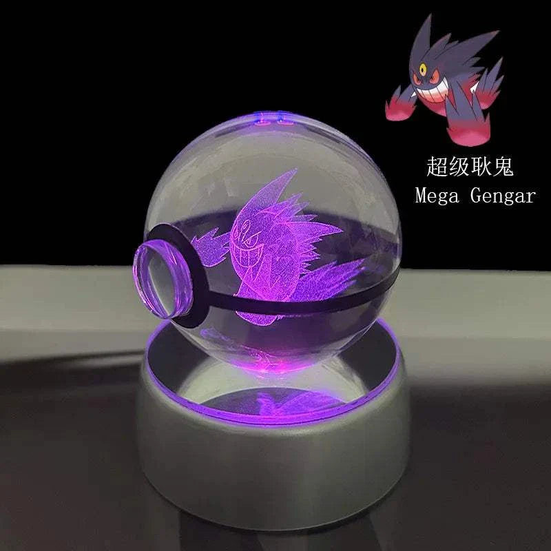 Pokemon Crystal Ball with Mega Gengar LED light on base, mystical anime decor.