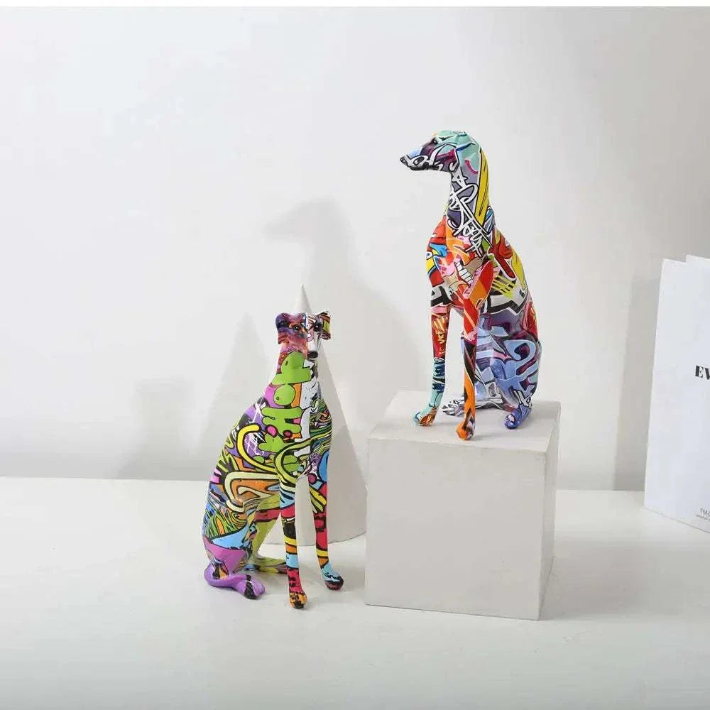 Modern creative colorful painted dog figurines for home decor.