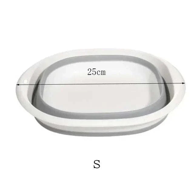 Plastic folding basins in grey, portable and compact, ideal for home or outdoor use.