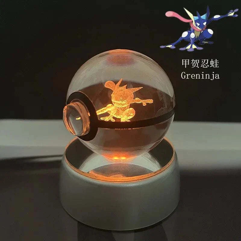 Pokemon Crystal Ball with Pikachu on LED Light Base, Anime Home Decor.