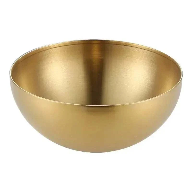 Stainless steel gold salad bowl with elegant design, ideal for serving rice, noodles, and salads.