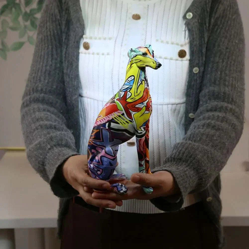 Modern creative painted colorful greyhound Doberman resin ornament for home decor.