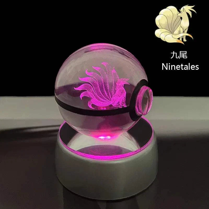 Pokemon Crystal Ball with LED base featuring Ninetales design, mystical anime decor.