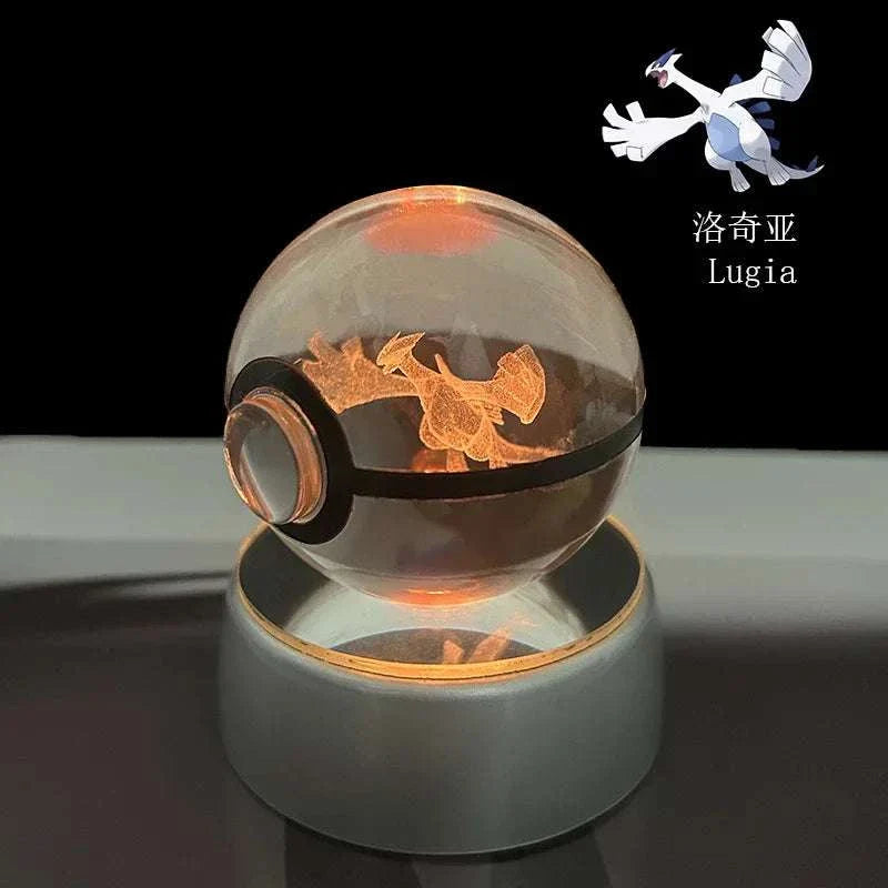 Anime-themed LED night light featuring Pokemon Crystal Ball with glowing base and Lugia figure.
