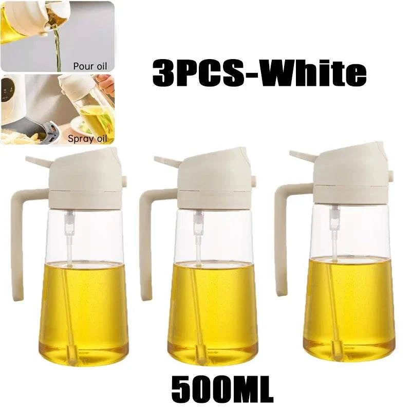 500ml oil spray bottle for cooking, BBQ, and baking, transparent dispenser design.