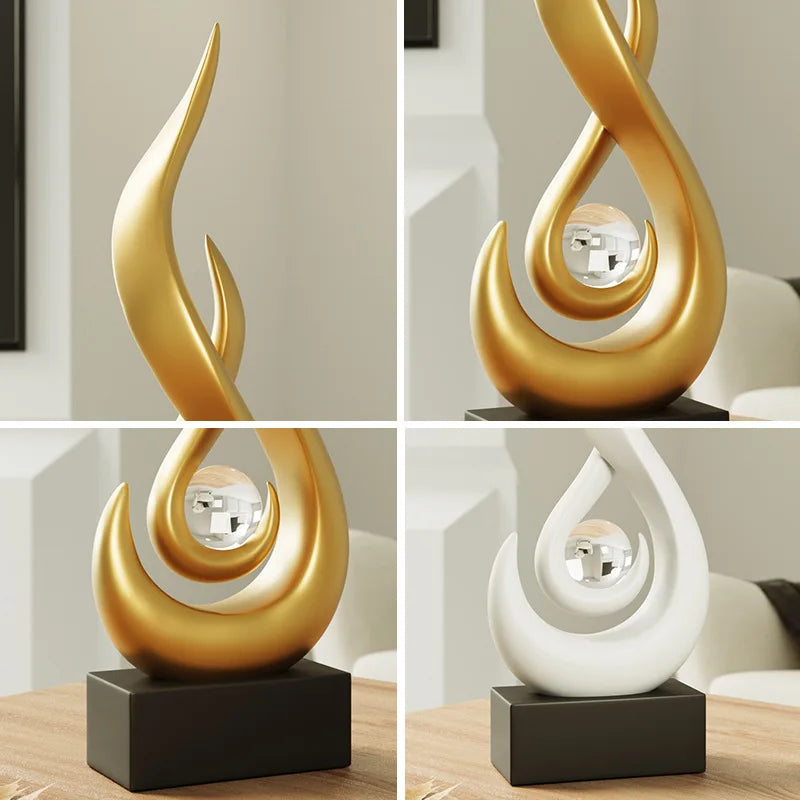 Abstract Ceramic Statue | Orange Gold Modern Accent