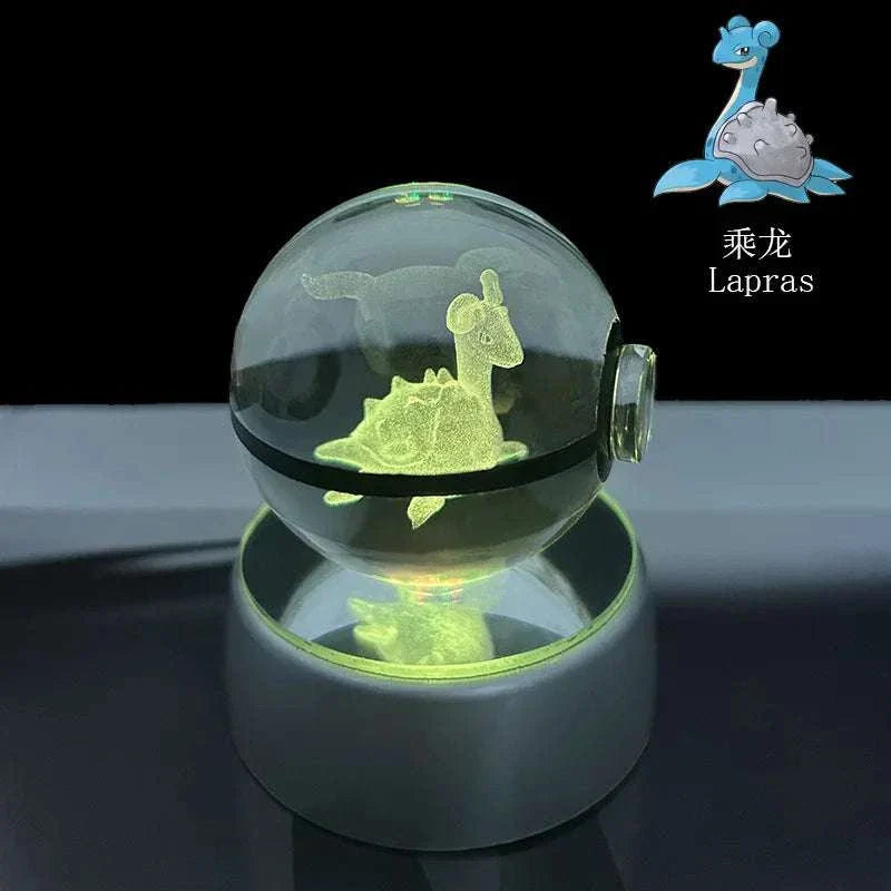 Pokémon Crystal Ball featuring Lapras on LED night light base, perfect home decor gift.