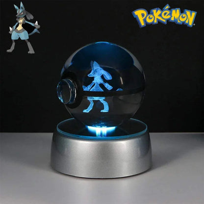 Pokemon Crystal Ball LED night light featuring Lucario design on base with glowing effect.