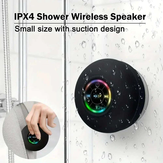Waterproof Mini Bluetooth Speaker with suction cup design for shower or bathroom use.