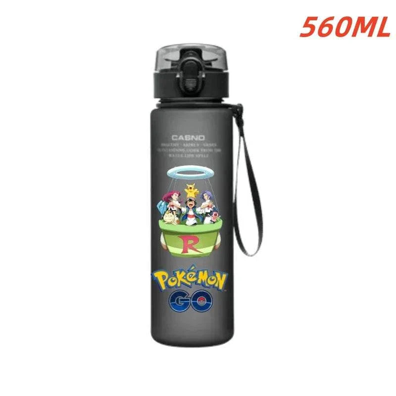 560ML Pokemon Water Cup featuring Pikachu and Gengar, anime-themed plastic bottle for outdoor sports.