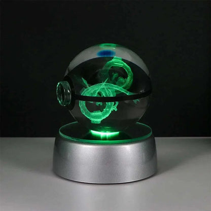 Pokemon Crystal Ball LED night light with Pikachu, Gengar, Eevee, and Mewtwo design on base, mystical home decor gift.