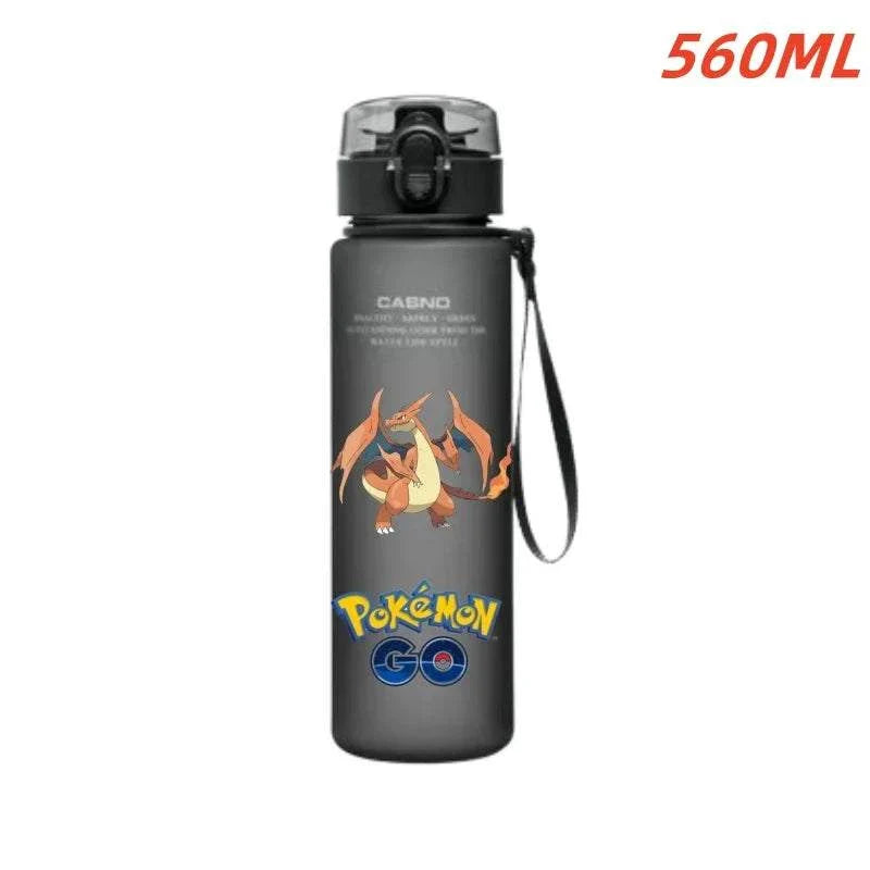 560ML Pokemon Water Cup with Pikachu and Gengar design, anime-themed plastic sports bottle for kids.