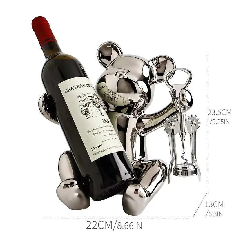 Ceramic bear wine rack cup holder for kitchen or bar decor, featuring playful design and eco-friendly materials.