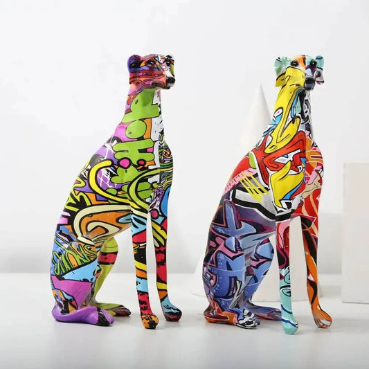 Modern creative painted colorful greyhound and doberman resin decorations for home or wine cabinet.