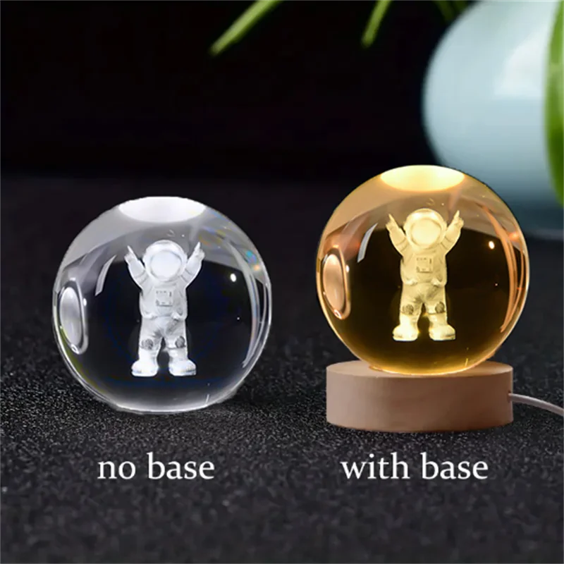 6cm 3D crystal ball with astronaut, night light option, glass material