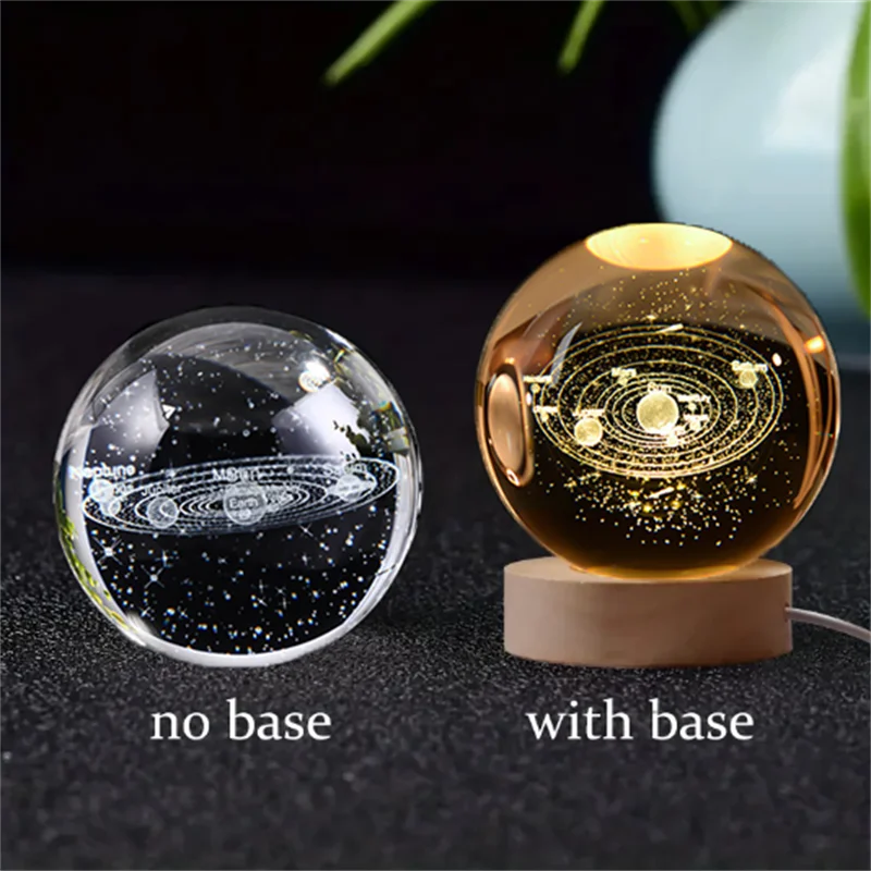 6cm 3D crystal ball night light featuring laser-engraved solar system design, perfect for home decoration.