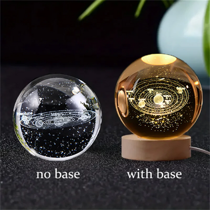 6cm 3D crystal ball night light featuring laser-engraved solar system design, perfect for home decoration.