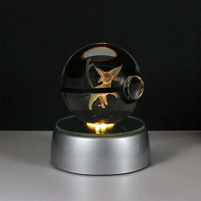 Pokemon Crystal Ball with Eevee inside, LED night light base, anime home decor.