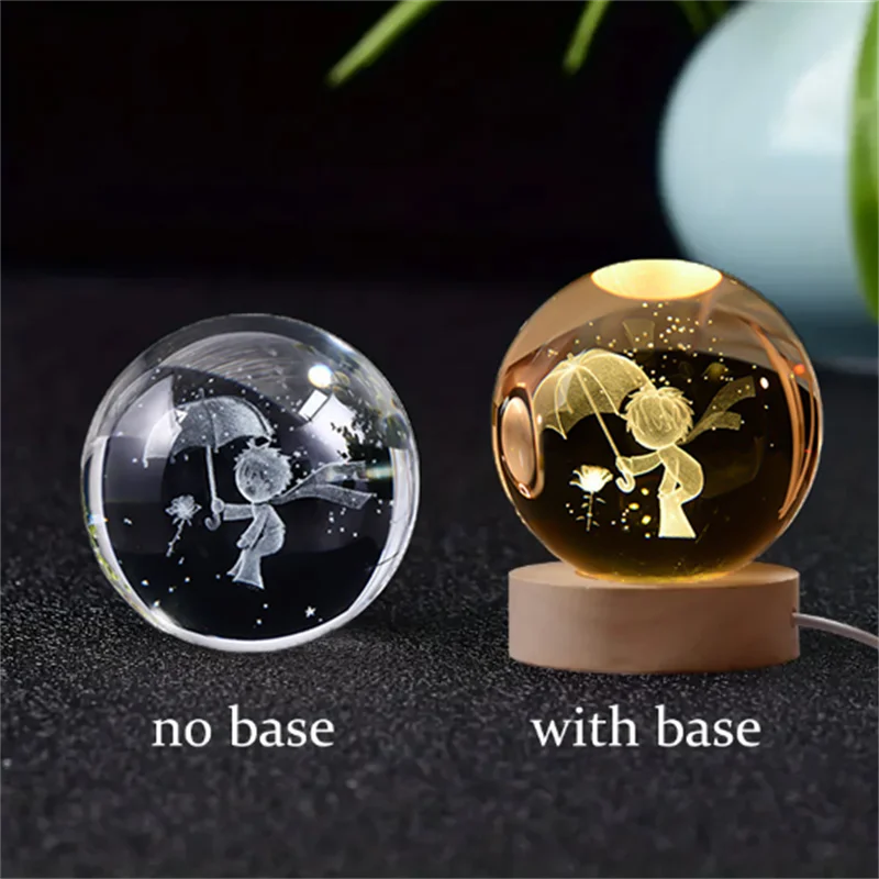 6cm 3D Crystal ball with laser-engraved design, shown in versions with and without a base, suitable for home decoration and gifts.