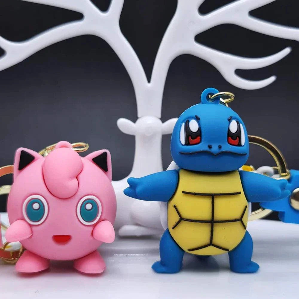 Pokemon keychain featuring Jigglypuff and Squirtle figurines, silicone material.