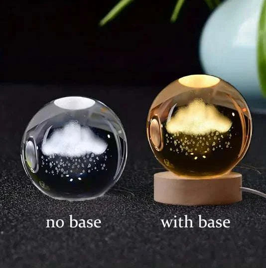 6cm 3D crystal ball night light with and without base on display.
