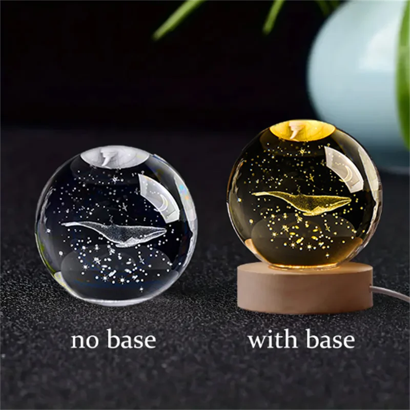 6cm 3D crystal ball night light with solar system design, laser engraved, with and without base.