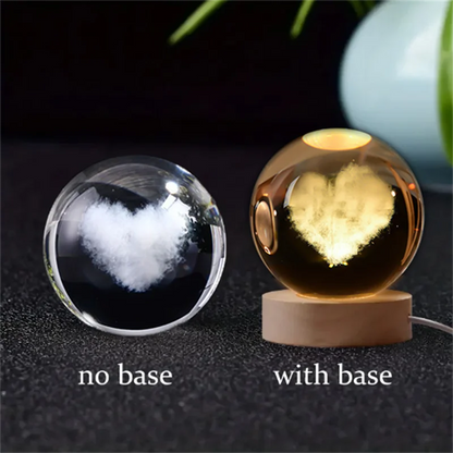 6cm 3D crystal ball with heart design, glass material, with and without base.