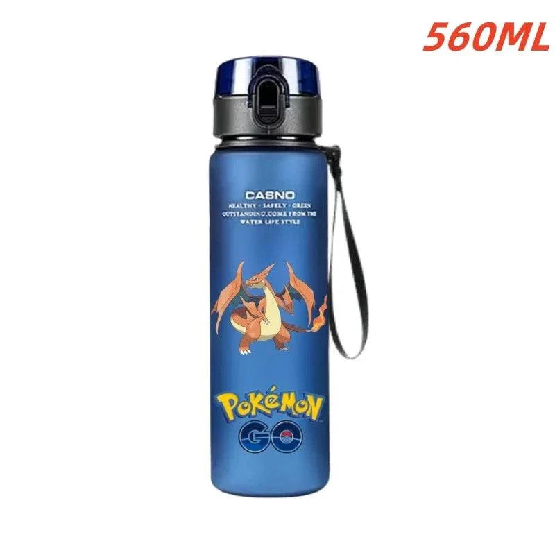 560ML Pokemon Water Cup featuring Pikachu and Gengar, anime portable plastic sports bottle for kids.