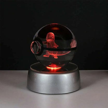 Pokemon Crystal Ball LED Night Light featuring Pikachu, Gengar, Eevee, Mewtwo, and Lacario on a decorative base.