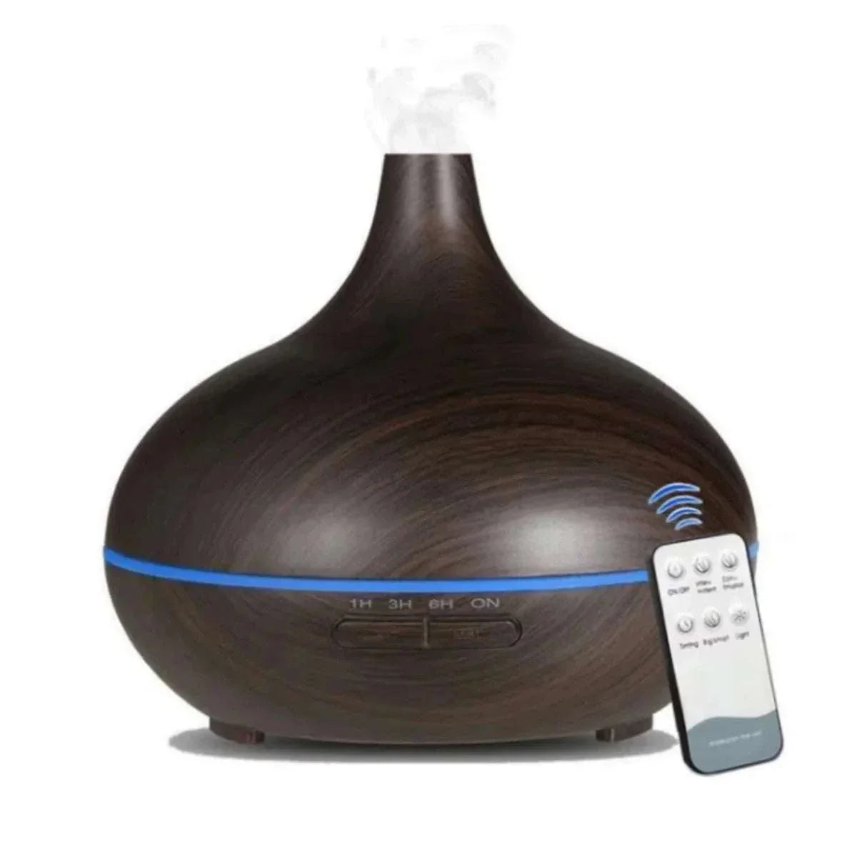 500ml wood grain air humidifier and aromatherapy essential oil diffuser with remote control and 7 color lights.