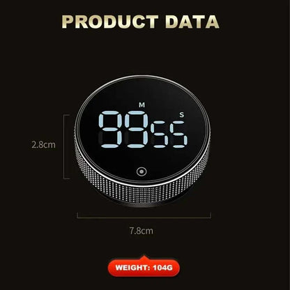 Magnetic kitchen timer with digital display for precise countdown, 7.8cm diameter.