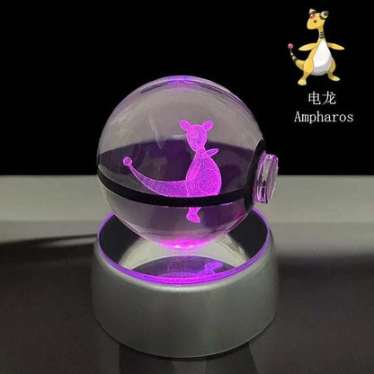 Pokemon Crystal Ball with Ampharos figure and LED light base, perfect kids' gift and home decor.