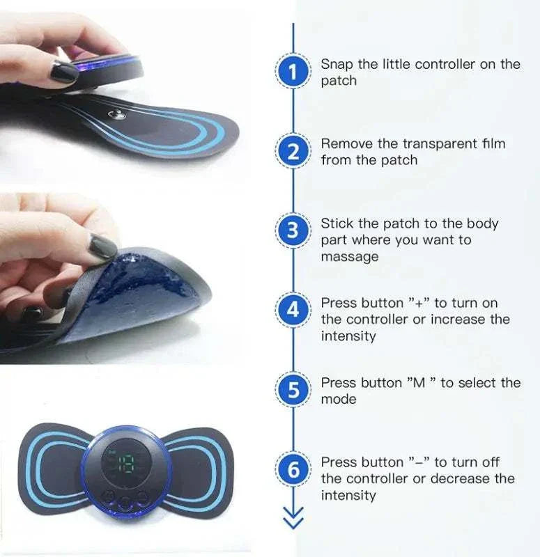 Intelligent Mini Electric Neck Massager with easy setup steps and adjustable intensity.