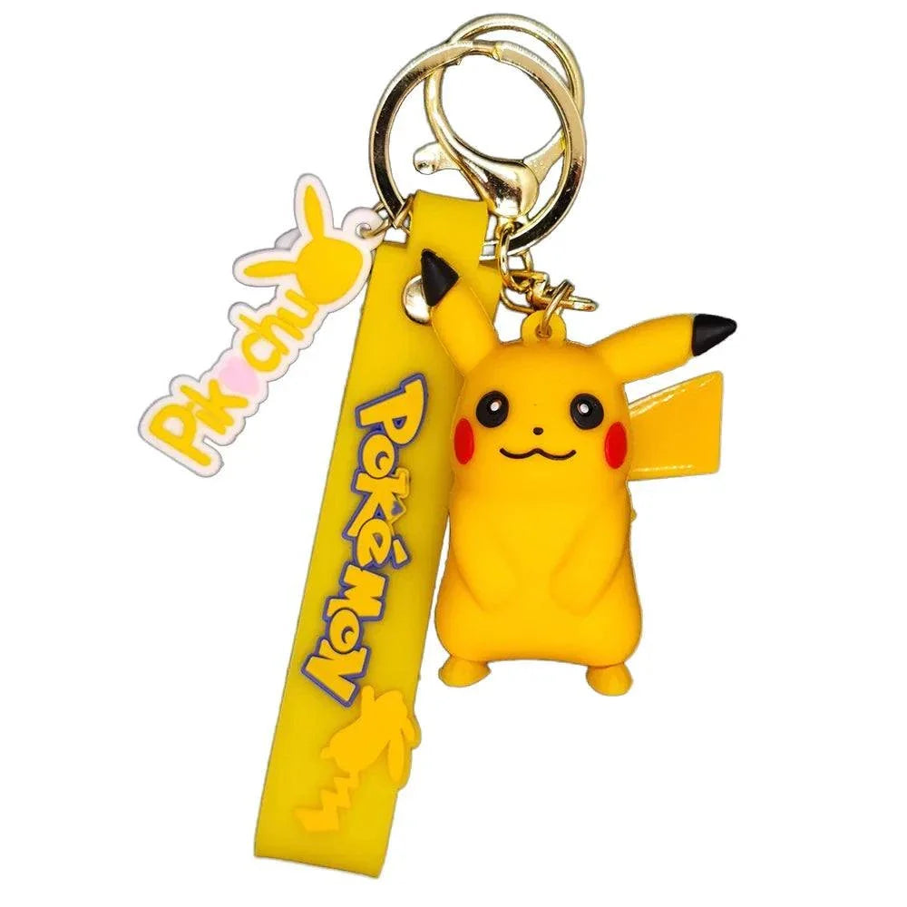 Pikachu Pokémon keychain with yellow silicone strap and lobster clasp.