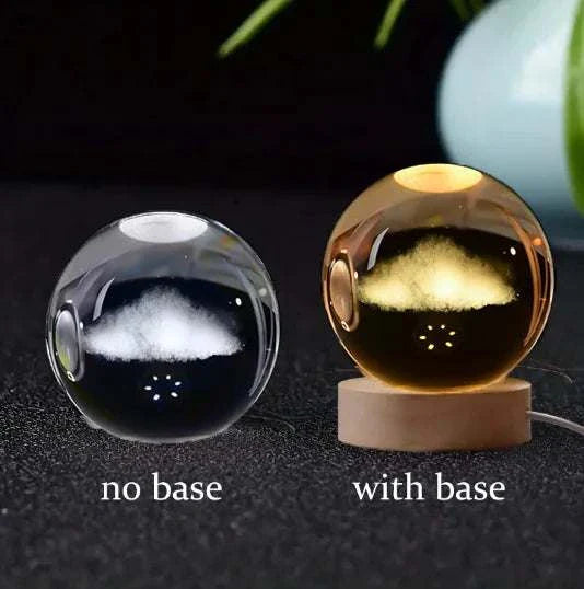 6cm 3D Crystal ball night light with and without base, solar system engraving, glass home decor.