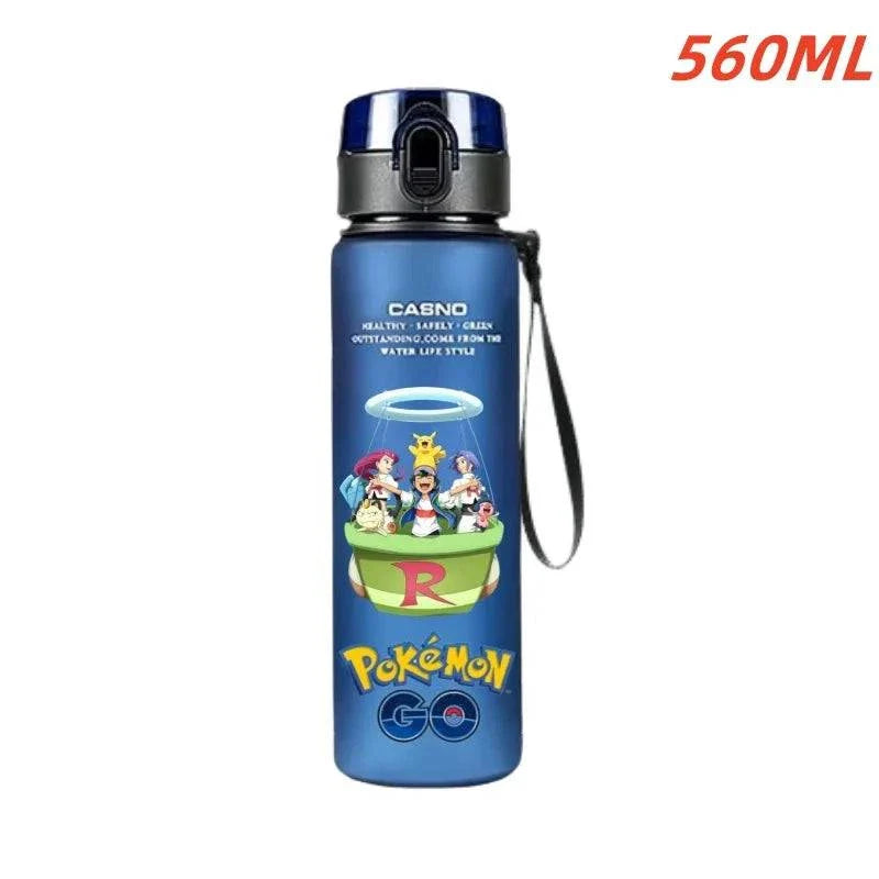 560ML Pokemon water cup featuring Pikachu and Gengar, plastic sports bottle for kids.