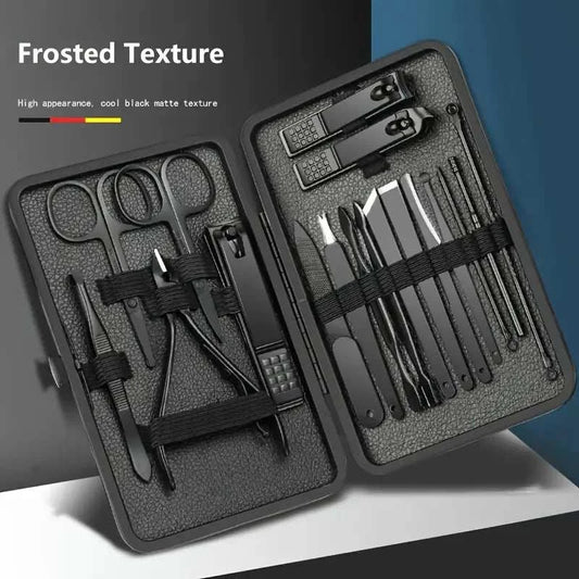 Black Manicure Set | 7–12 Pcs Stainless Steel Grooming Kit