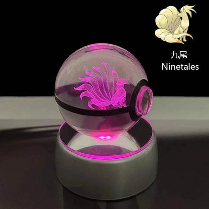 Pokemon Crystal Ball with LED base featuring Ninetales design, mystical anime decor.